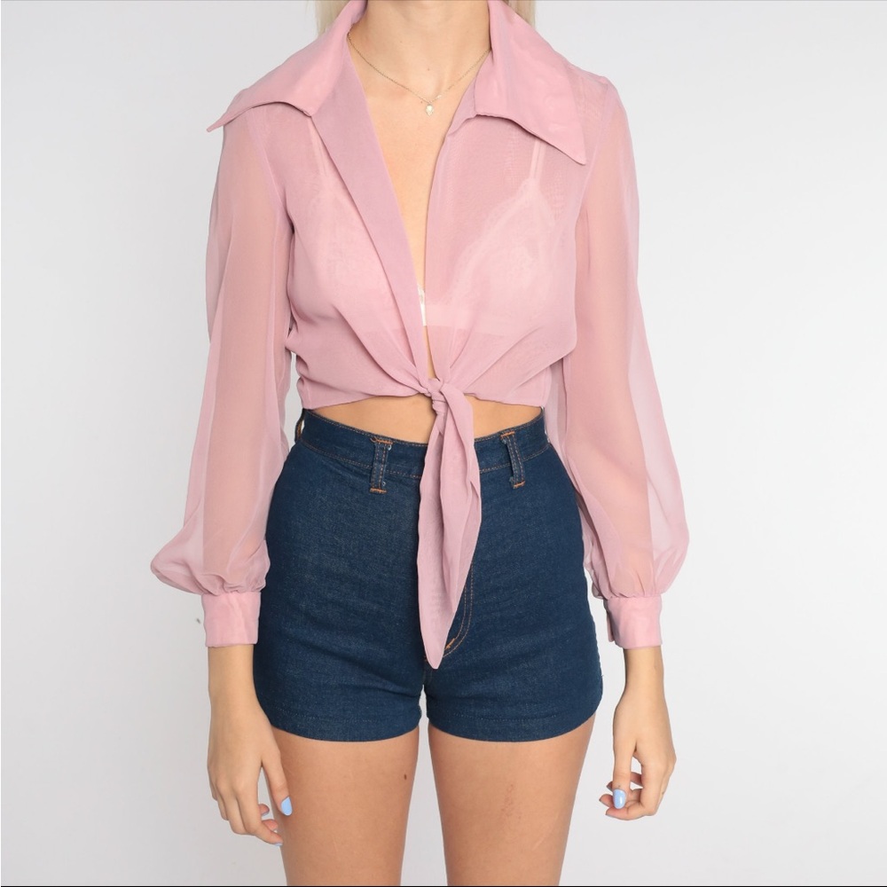 Sheer Tie-Front Crop Top Blouse